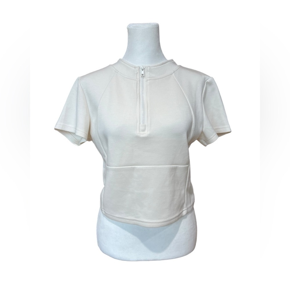 Cream Quarter Zip Short Sleeve Shirt Medium